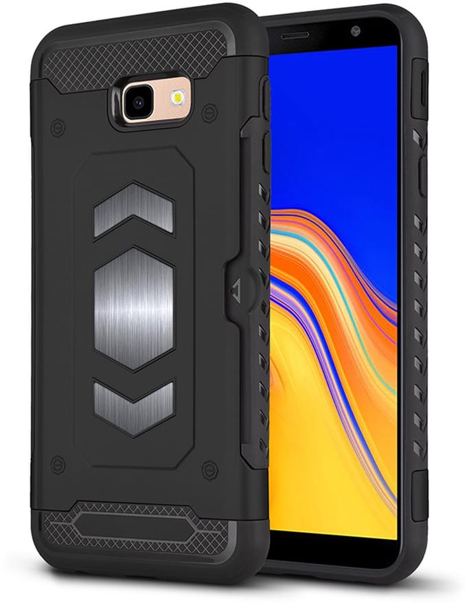 Ntech Geschikt voor Samsung Galaxy J4 Plus (2018) Luxe Armor Case Pashouder - Zwart