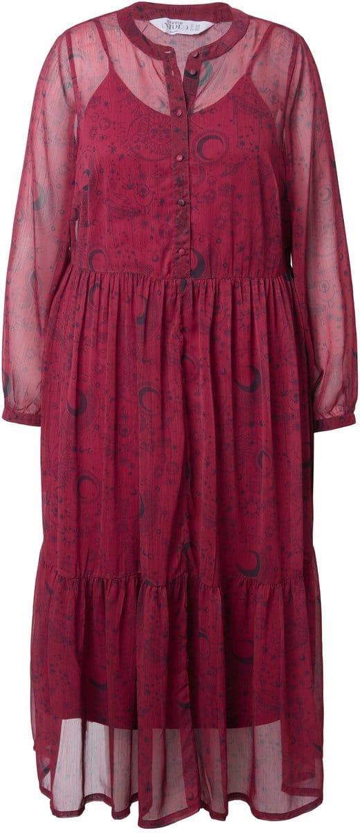 Studio Untold - Dames - Maxi-jurk A-lijn dubbellaags astro-print - Wijnrood - Maat 46+