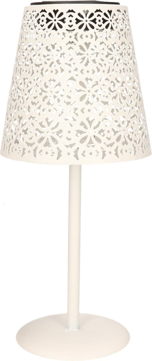 Anna's Collection Tafellamp buiten - D12 x H28 cm - wit - metaal - solar lantaarn