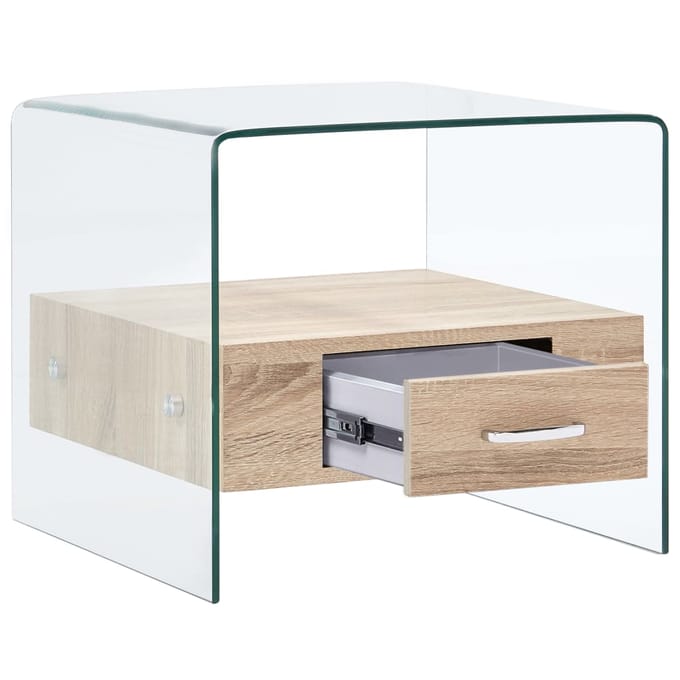 vidaXL - Salontafel - met - lade - 50x50x45 - cm - gehard - glas