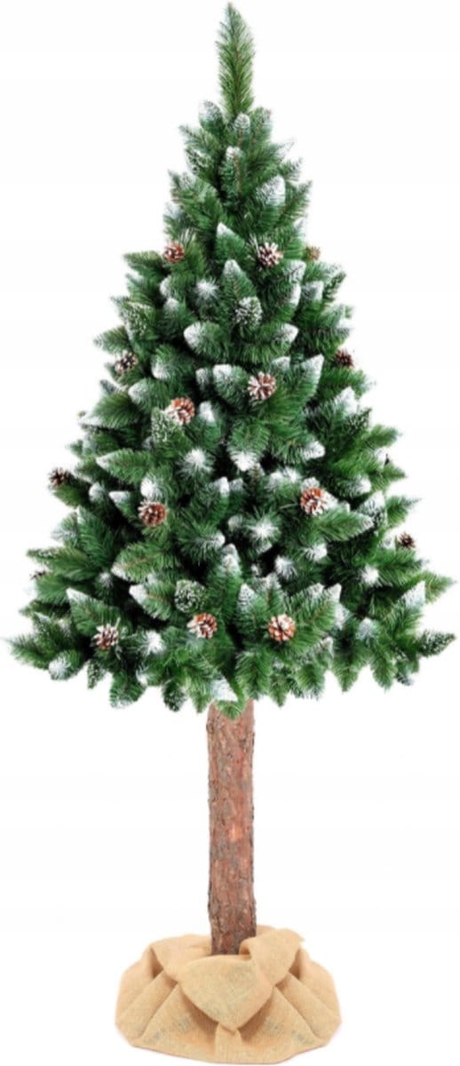 Kunstkerstboom 220 cm - met sneeuw en houten stam