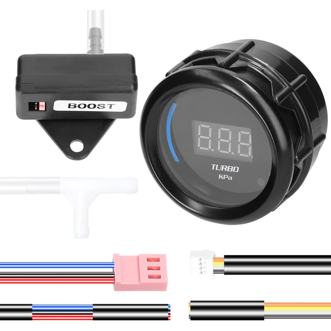 52mm Turbo Boost Gauge Auto Digitale Meter LED Display 1.0-2.0kPa met Sensor Alarm Functie voor Auto zwart