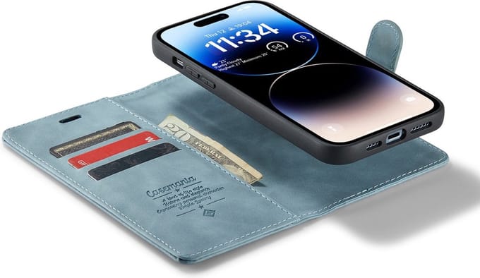 iPhone 14 Pro Max Bookcase hoesje - CaseMe - Effen Aqua - Kunstleer