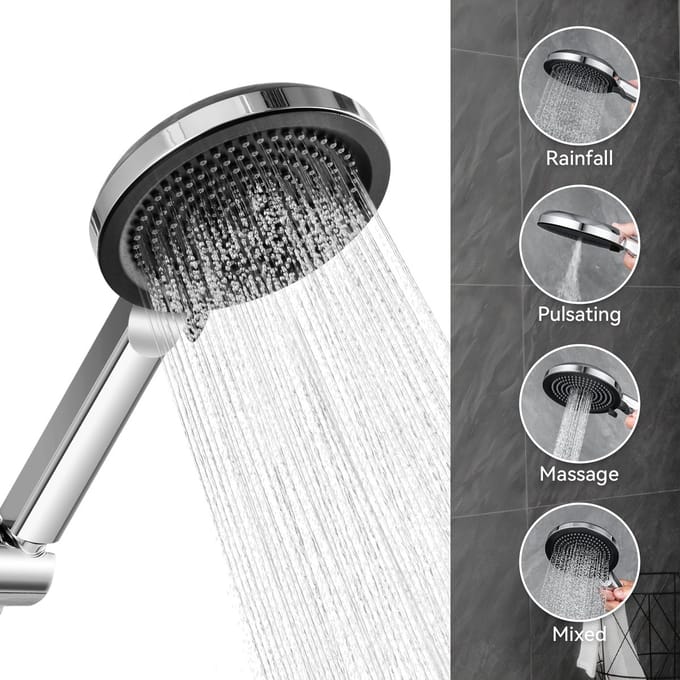DERW MAX Douchekop - Regendouche - 4 Sproeistanden - Hoge Druk - Ø127 mm - Handdouche - Zwart
