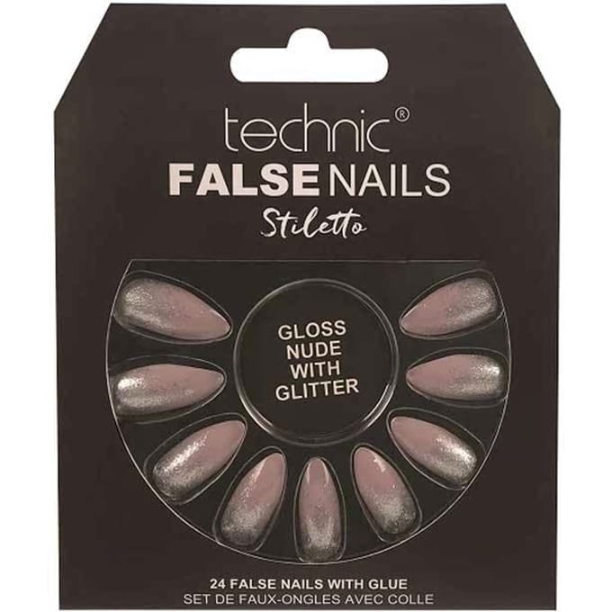 Technic False Nails Stiletto Gloss Nude With Glitter 24 st