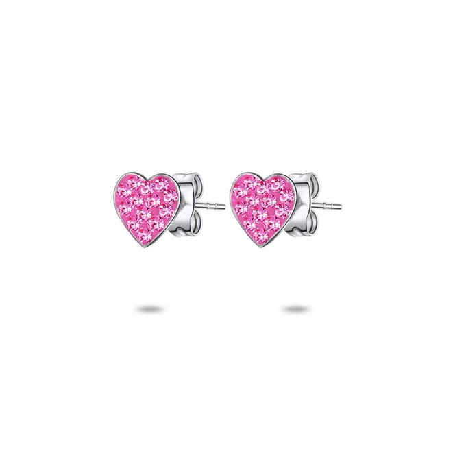 Twice As Nice Oorbellen in zilver, hartje met roze kristallen
