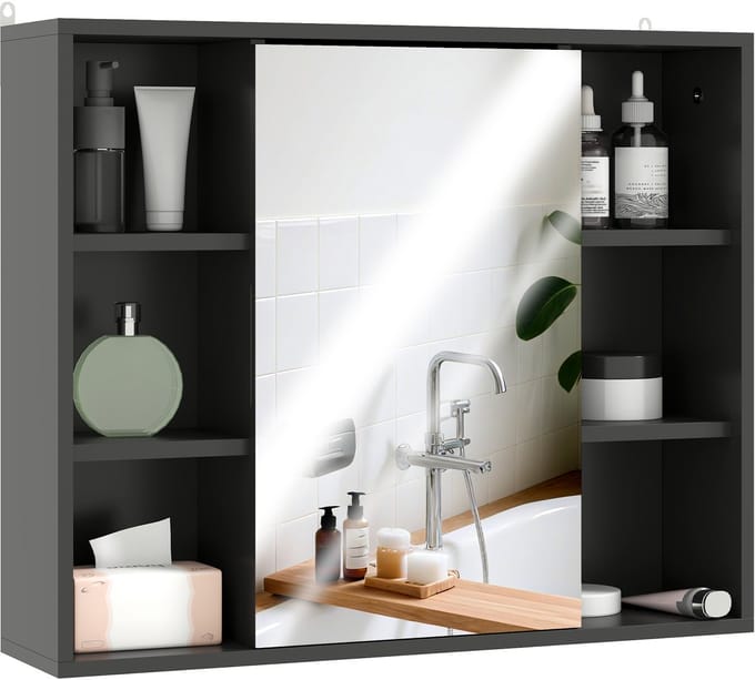 HOMCOM-Spiegelkast-MDF-60x14,5x49,4cm-Zwart
