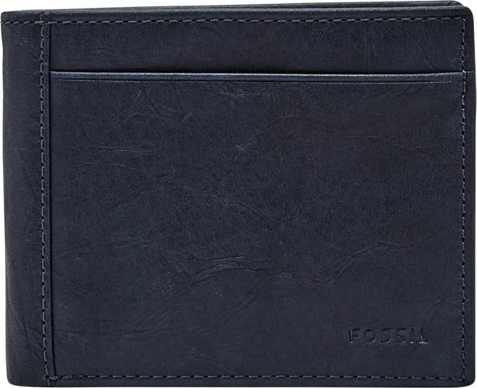 FOSSIL Leren Kaarthouder Neel Bifold With Flip ID Navy Blauw