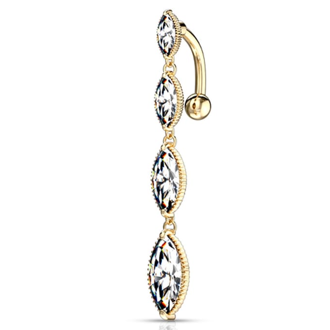 Navelpiercing 4 Marquise verticale drop - goud - LMPiercings