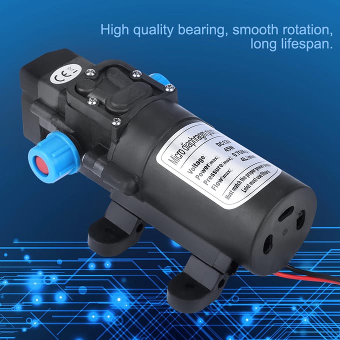 DC 12V 45W Micro Membraan Water Zelfaanzuigende Pomp Laag Geluidsniveau 4L/min Debiet Zwart