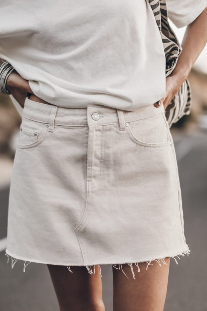 Mikuta The White Denim Skirt White Maat: L | Mini Rokken Outlet | Dames | Wit