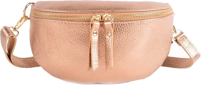 crossbody tas /heuptas - donkergoud- leer -glans -metallic