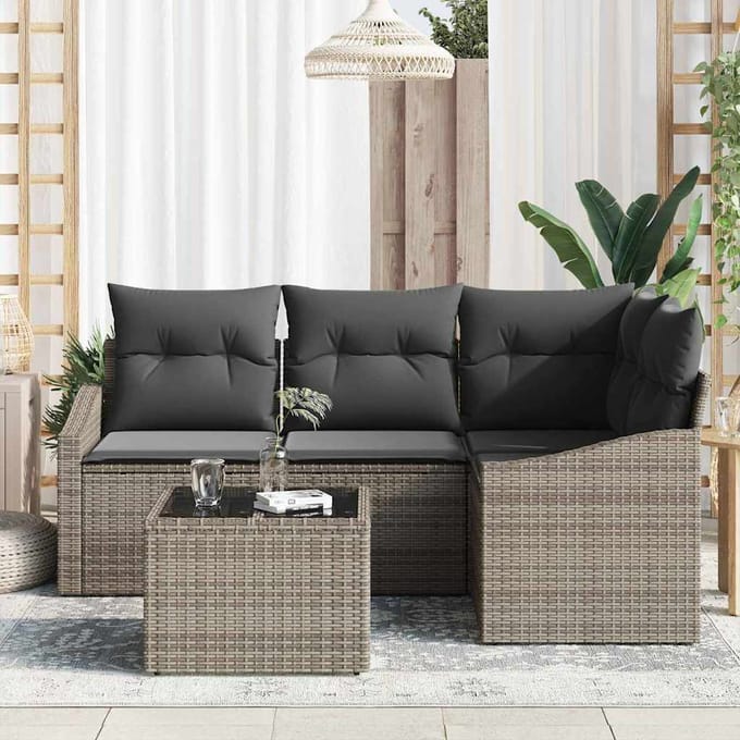 vidaXL Tuinbank Set met kussen met opslag 5 pcs Lichtgrijs poly rattan
