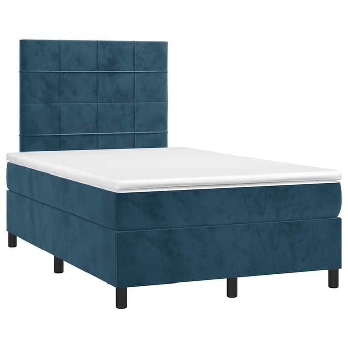 vidaXL - Boxspring - met - matras - en - LED - fluweel - donkerblauw - 120x200 - cm