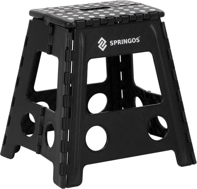 Springos Vouwkruk - Inklapbaar - Platform - Multifunctioneel - Tot 150 Kg - 22 Cm - Zwart