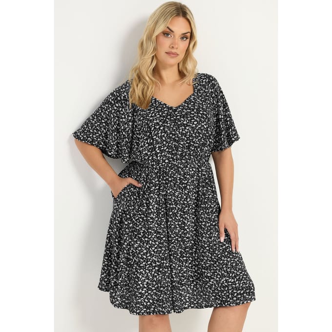Yours Zwarte Madeliefjes Smock Minijurk Size 42