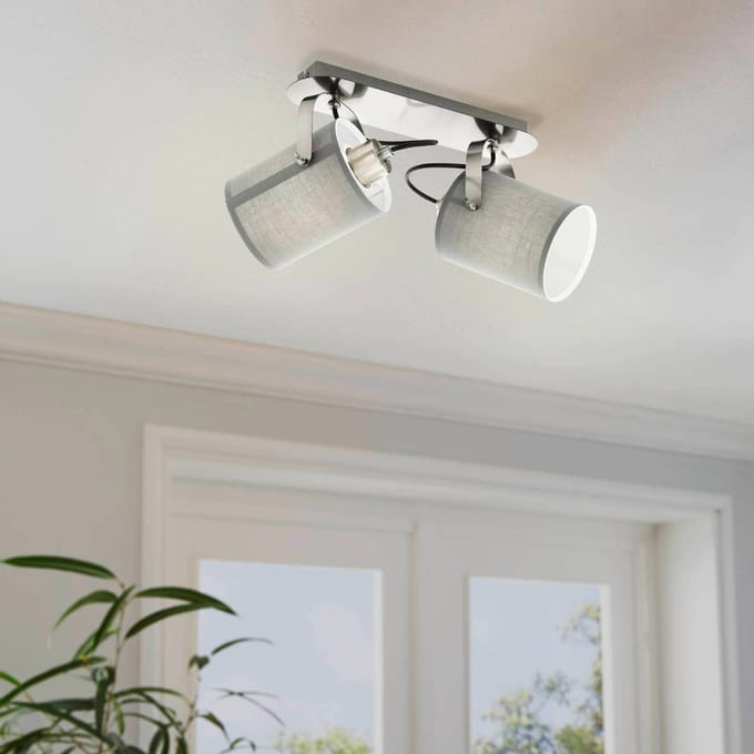 EGLO Plafondlamp Villabate met 2 grijze textielkappen