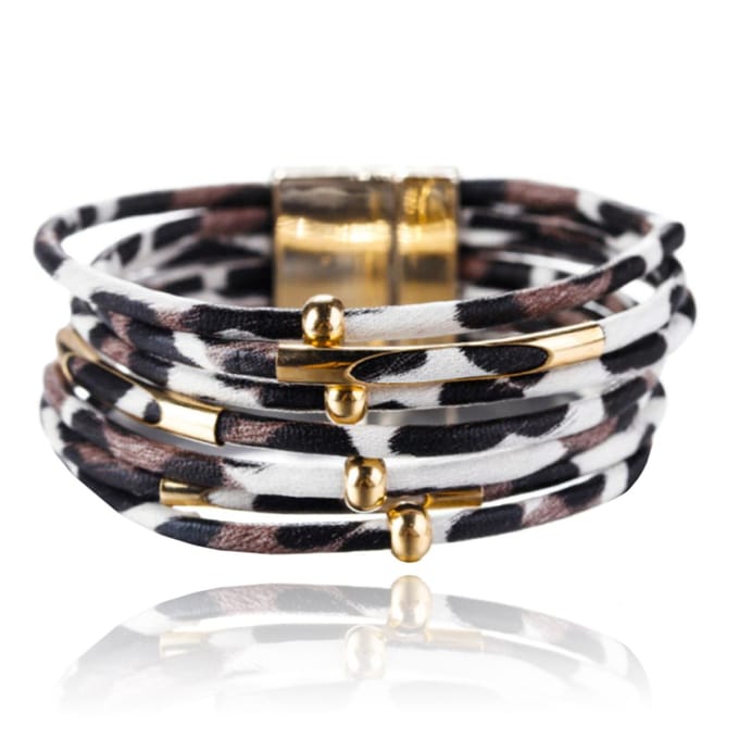 Dierenprint multilayer dames armband in de kleuren goud en bruin