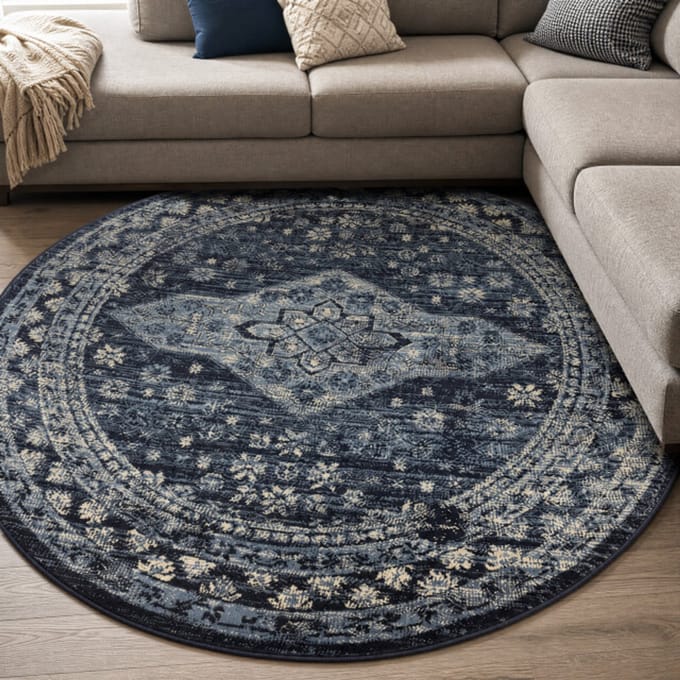 Muratap Vintage rond vloerkleed navy- 200 cm rond