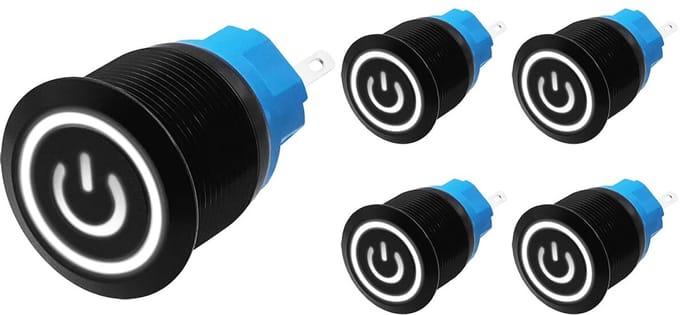 ProRide Drukschakelaar ON-OFF 220V - 22mm Metaal - Waterdicht - LED Ring Wit - 5 stuks
