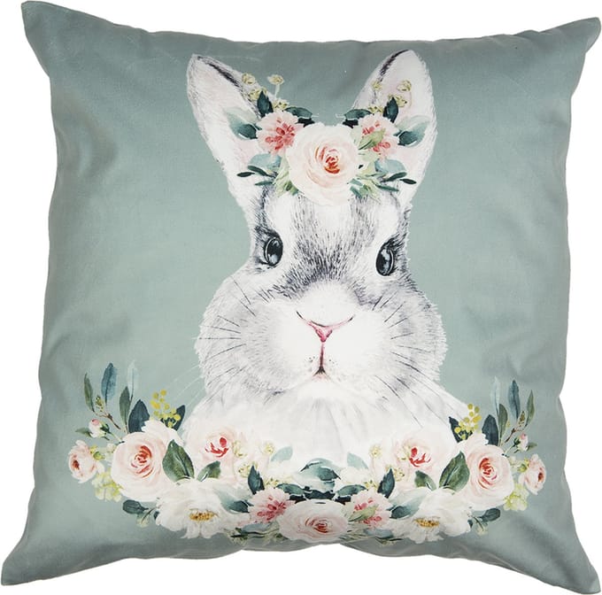 Clayre & Eef Kussenhoes 45x45 cm Groen Wit Polyester Konijn