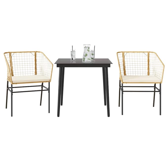 vidaXL - 3-delige - Tuinset - met - kussens - poly - rattan - glas - bruin