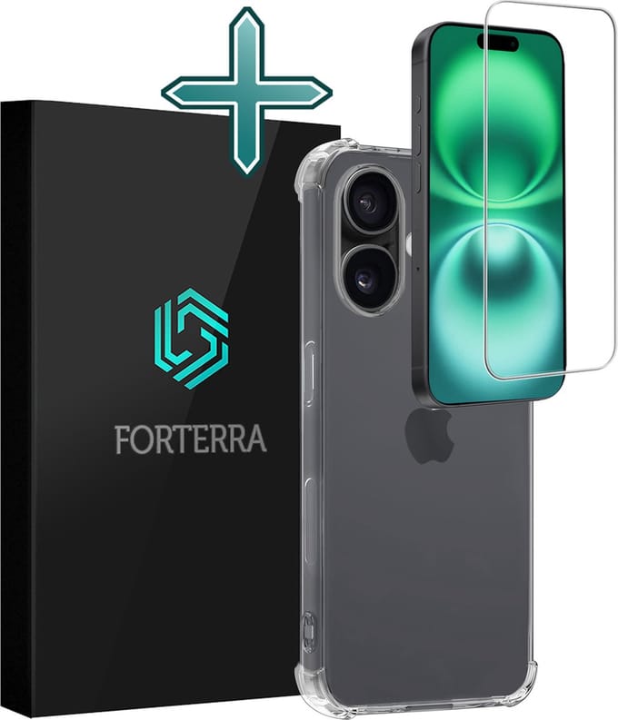 Hoesje Met Screenprotector - Geschikt voor Apple iPhone 16 Plus - Sterk & Shockproof - Back Cover - Siliconen Case - Telefoon Hoes - Shock Proof - Transparant