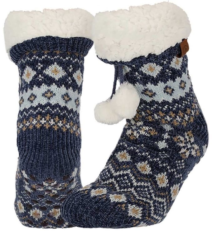 Apollo dames huissokken - gevoerd - navy print - anti-slip - one size