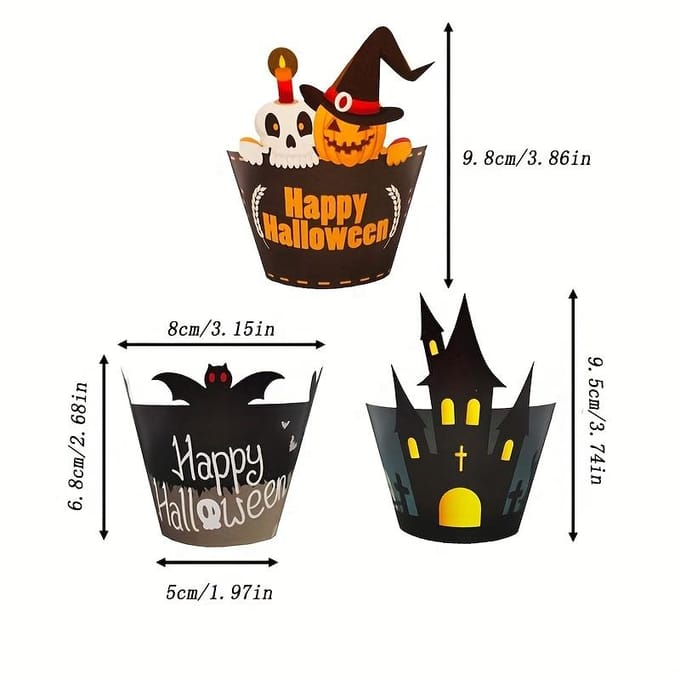 1 set, cupcakes d'Halloween, chauves-souris, citrouilles, décorations de fête A black
