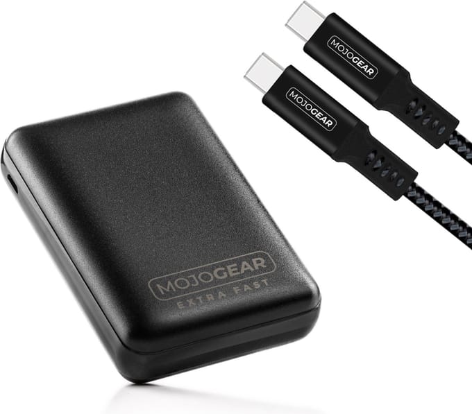 MOJOGEAR MINI EXTRA FAST 10.000 mAh powerbank met USB-C naar USB-C kabel 100W USB 3.1 Extra Sterk 1,5 m