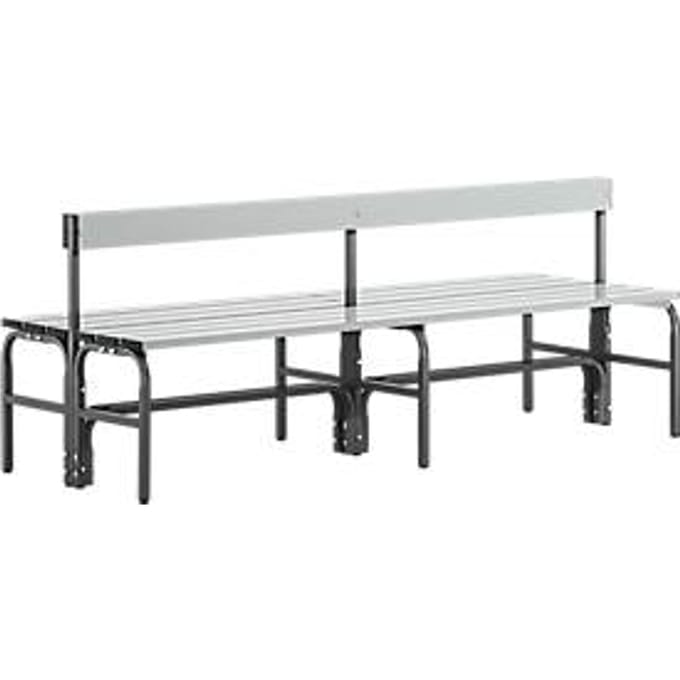 Kleedkamerbank, rvs buis/aluminium, dubbel met rugleuning, L 2000 mm, antraciet