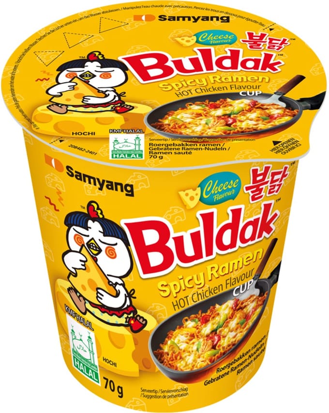 Samyang Buldak Hete Kip-Ramen Met Kaas - 6 Kuipjes Pittige Instant Noedels Met Kaassmaak (70g per Kuipje)