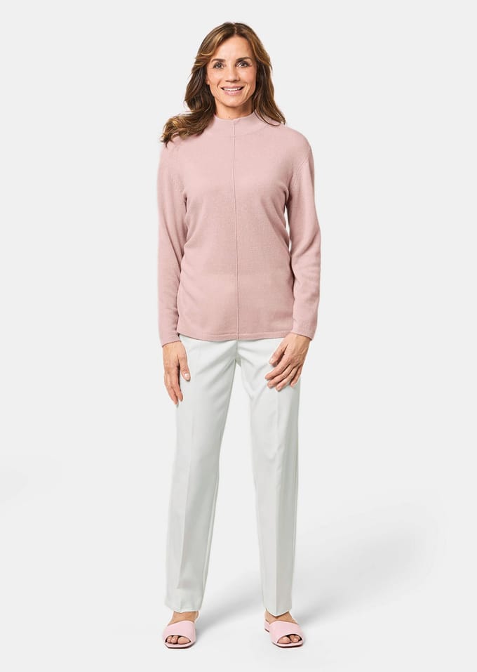 Heerlijk zachte kasjmier pullover met kraag - rosé - Gr. 22 van Goldner Fashion