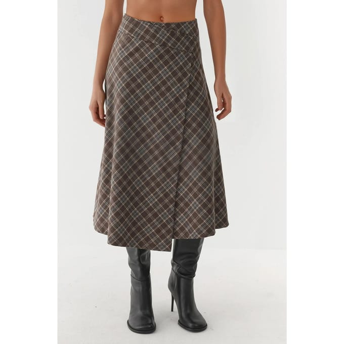 Geruite Maxi Rok met Knoopsluiting