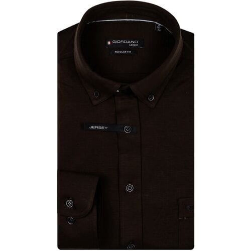 Giordano overhemd donkerbruin jersey button-down collar