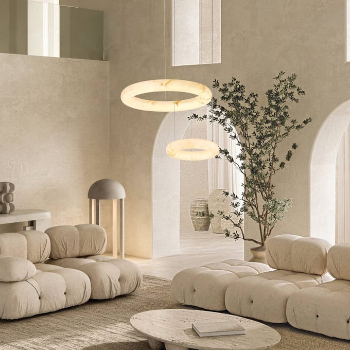 Zambelis LED hanglamp 2543, wit, Ø 49 cm, albast, dimbaar