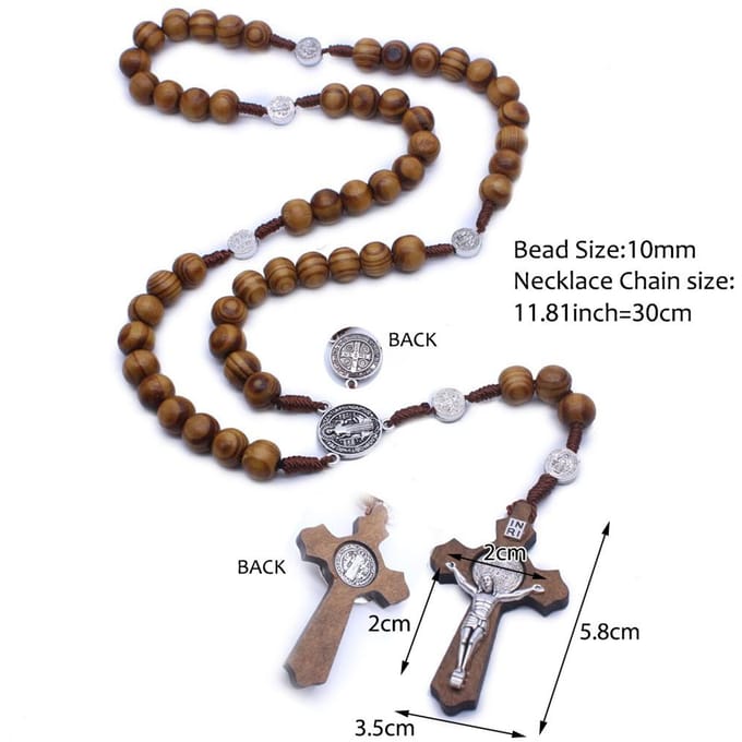Handgemaakte Houten Rozenkrans Ketting met Katholiek Kruis Perfecte Katholieke Cadeaus brown
