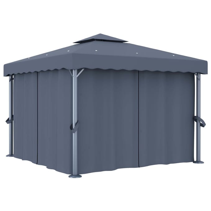 vidaXL - Prieel - met - gordijn - 3x3 - m - aluminium - antraciet