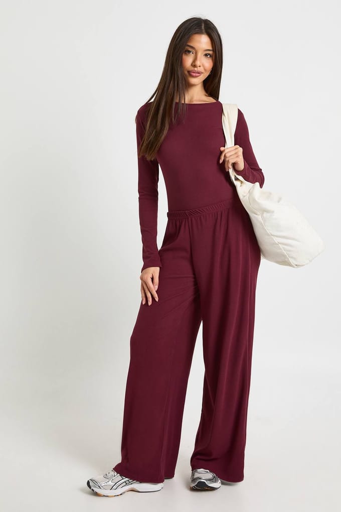 boohoo Dames Ultrazachte lange mouw bodysuit | Bordeaux Rood | Maat: 38