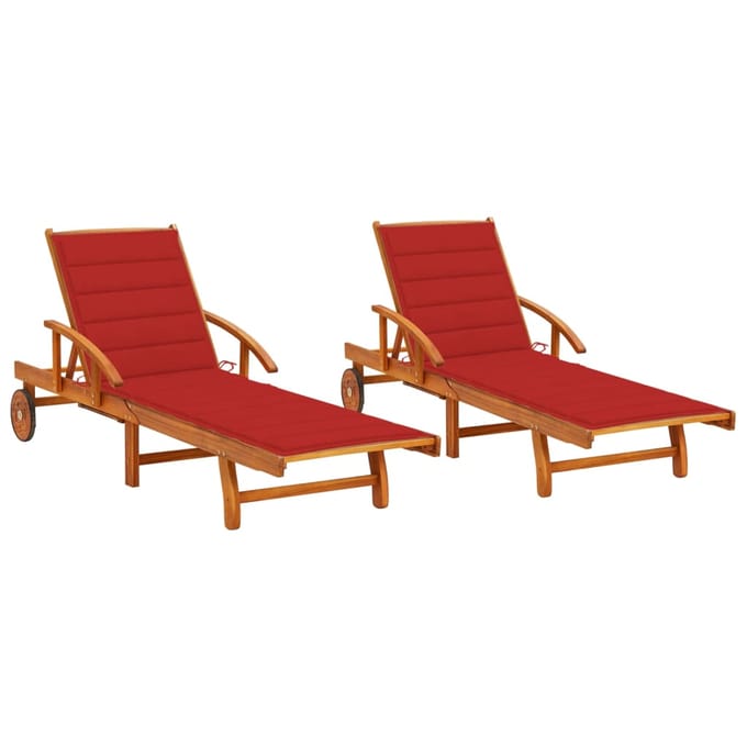 vidaXL - Ligstoelen - 2 - st - met - kussens - massief - acaciahout