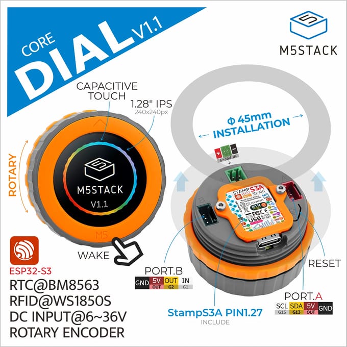 M5Stack Officail M5Dial Programmeerbare Controller M5StampS3 Rotary Development Board 1,28 inch Ronde Touchscreen Smart Home Control