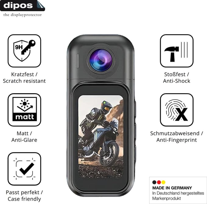 dipos – 2x Matte Pantserfolie geschikt voor 7JI 32266 Körperkamera 4K | 9H Screenprotector