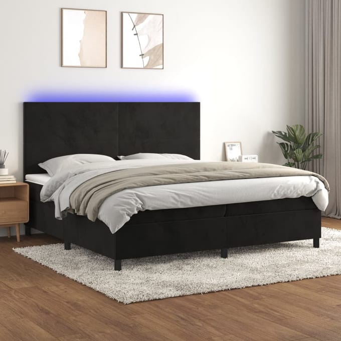 vidaXL - Boxspring - met - matras - en - LED - fluweel - zwart - 200x200 - cm
