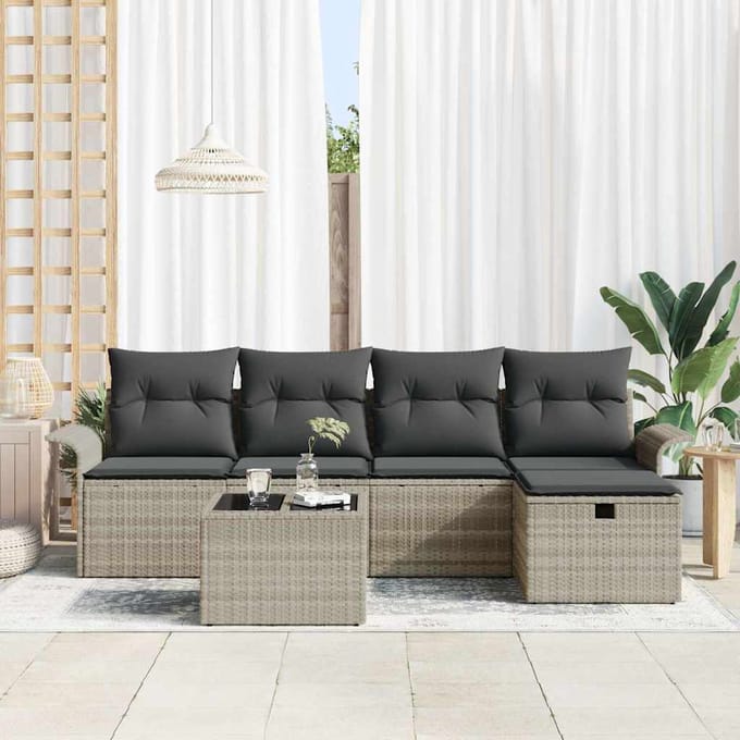 vidaXL - Tuinbank - Set - 6 - st - Lichtgrijs - poly - rattan