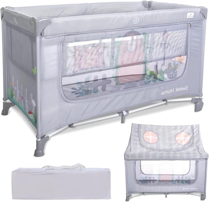 Camping Bed - Reisbedje - Buiten Spelen - Met Afneembaar Dak - 127 cm - Grijs