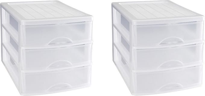 PlasticForte Ladeblok - 2x stuks - 3 lades - wit - L35,5 x B27 x H26 cm - bureau organizer