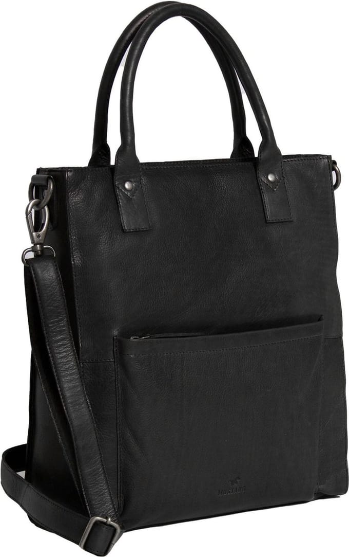 MUSTANG Leren Schoudertas Handtas Perth Shoulderbag Black Zwart