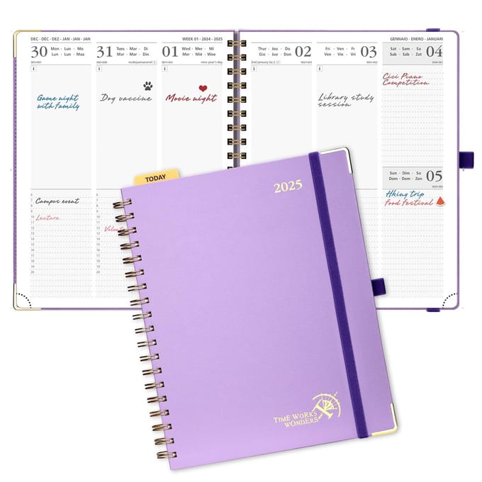 Agenda en Weekplanner voor 2025 met Hardcover in A4 Formaat, Violet Kleur