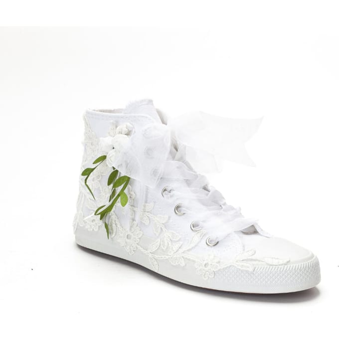 Sylvara Bloemen Kant Lint Bruids Hoge Sneaker