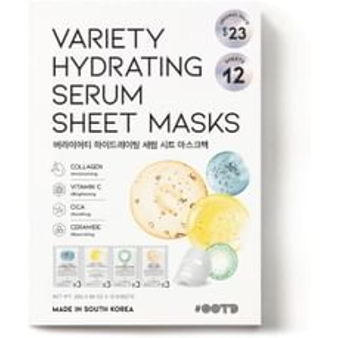 OOTD, Masque de Beauté en Tissu Sérum Hydratant Variety, 12 Feuilles, 25g (0,88 oz) Chaque white